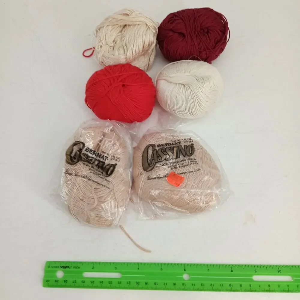 6X New Bernat Cassino 100% Mercerized Cotton Yarn 50 Grams Mixed